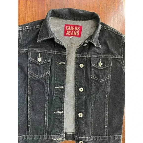 Guess Jeans Vtg Denim Black Jacket Button Down XL (junior) Sz Small For Women - Picture 8 of 9